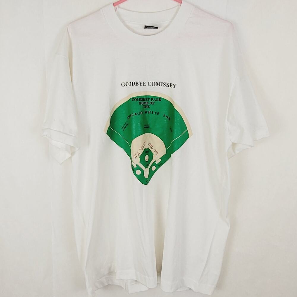Vintage 1990 Goodbye Comisky Field white tshirt Size XL Baseball Fangear